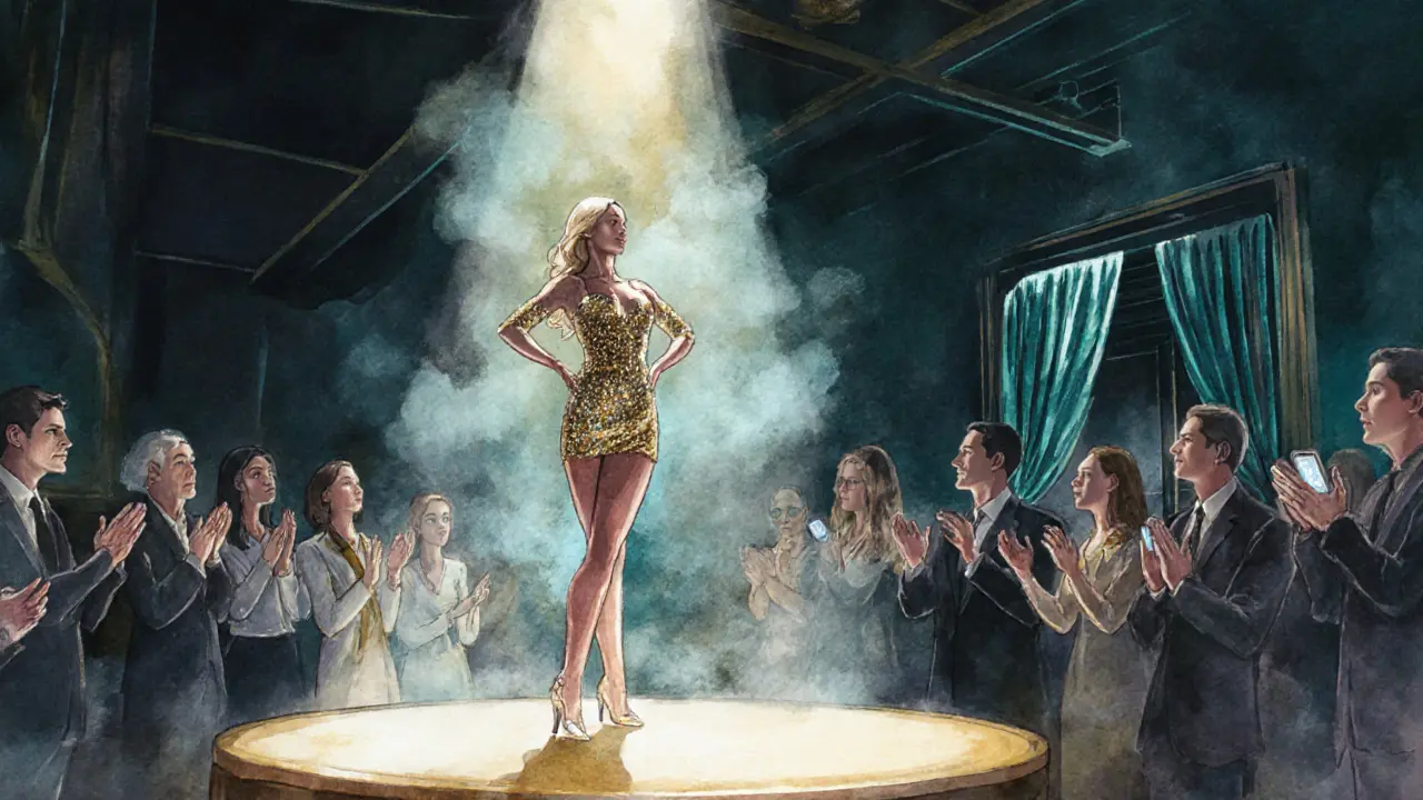 Dancer performing on stage with respectful audience watching.