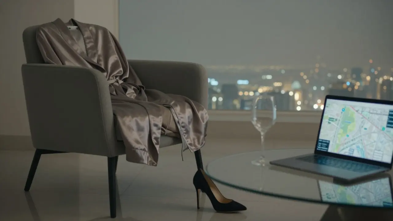 Empty luxury items on a modern table, suggesting a discreet, private encounter in Dubai.
