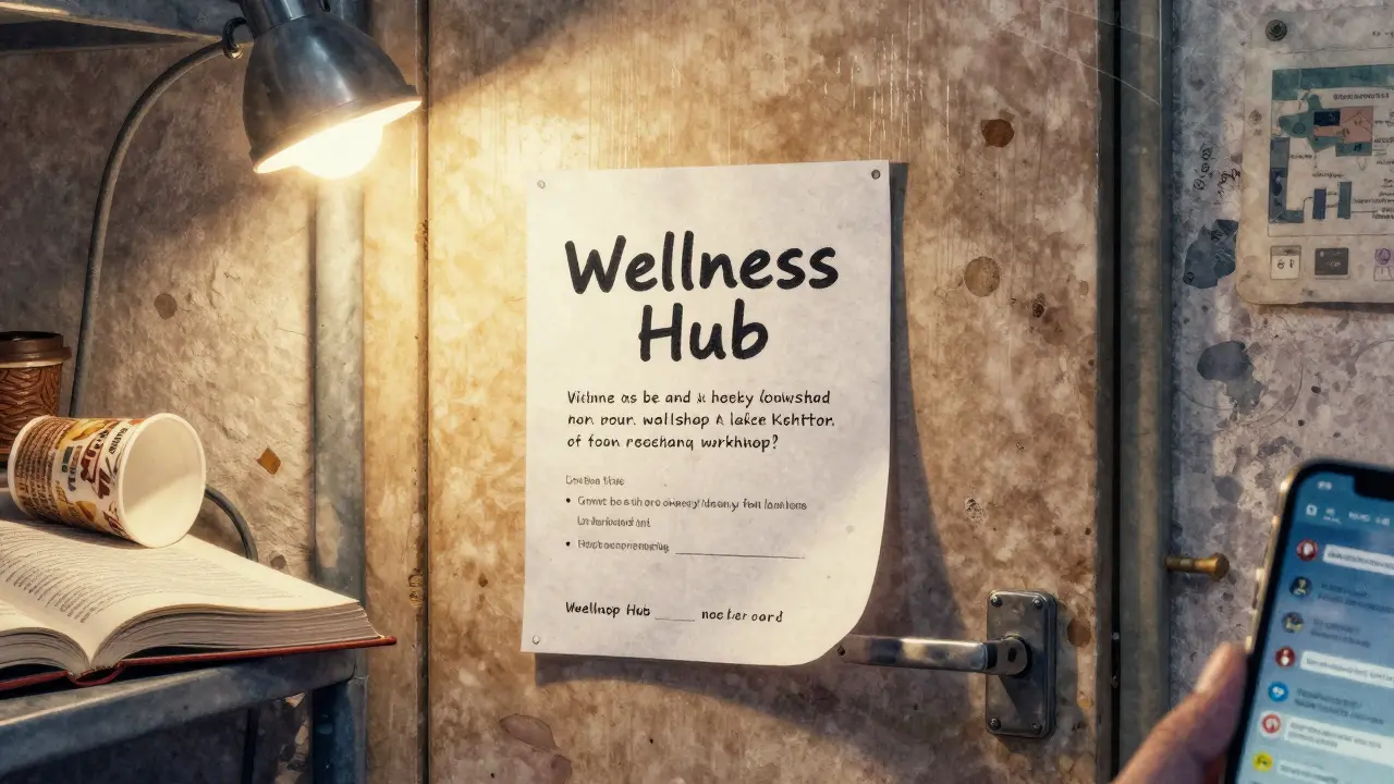 Handwritten flyer for a wellness workshop slipped under a dorm room door in Dubai.