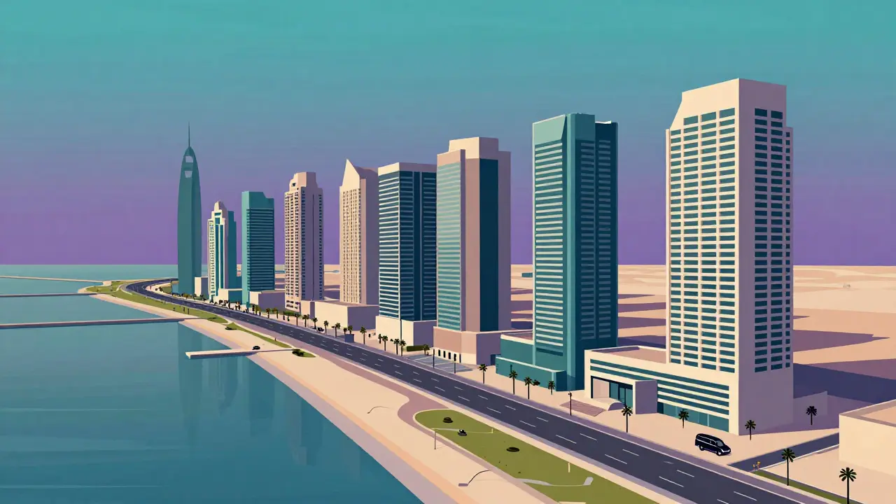 Modern Dubai Marina architecture with clean waterfront promenade